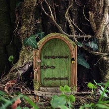 Load image into Gallery viewer, DPWOUM Green Fairy Door Wooden Miniature Fairy Gardens Doors Outdoor Mini Fairys Gnome House Accessories for Tree Trunk Ornaments Garden Miniatures,Garden Sculptures and Statues，Outdoor Statues
