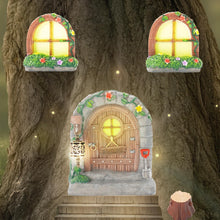 Load image into Gallery viewer, Exasinine 6 Pcs Fairy Door and Windows for Trees Glow in The Dark Fairy Doors Miniature Fairy Garden Accessories for Wall Tree Fairy Garden Outdoor Decor with Tree Stump, 2 Fairy Lanterns
