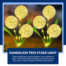 Load image into Gallery viewer, CUQOO Dandelion Solar Trio Stake Lights - Warm White 36 LED with 2 Display Modes, Waterproof Outdoor Garden Lights for Pathway Lighting
