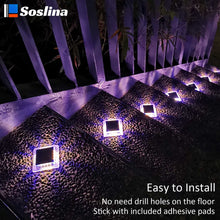 Load image into Gallery viewer, Soslina 4 Pack Solar Step Lights, IP68 Waterproof, Warm White &amp; Blue Mixed Colour, 30 Lumen, 16 Hrs Lighting, Easy Install, Outdoor Garden Pathway Deck Fence Patio

