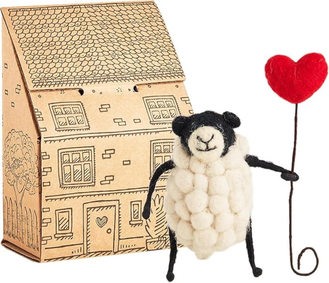 Sew Heart Felt | Hand-Felted Sheply Sheep with Heart Balloon | Organic Wool Home Decor | Fair Trade Plush Animal Ornament | Gift for Any Occasion | Perfect for New Spaces & Home Accessories