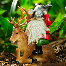 Load image into Gallery viewer, VChymm Garden Gnome Statues Resin Gnome Sitting On Deer Statues Solar Lights Outdoor Telescope Gnome Gifts for Yard, Patio Decor Gift (Deer Gnome)
