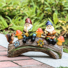 Load image into Gallery viewer, Jy.Cozy Funny Garden Gnome Statue Solar Powered Mushroom Figurine with Squirrel Gnome Durable Resin Outdoor Decoration for Patio Yard Lawn Ornament Housewarming Gift
