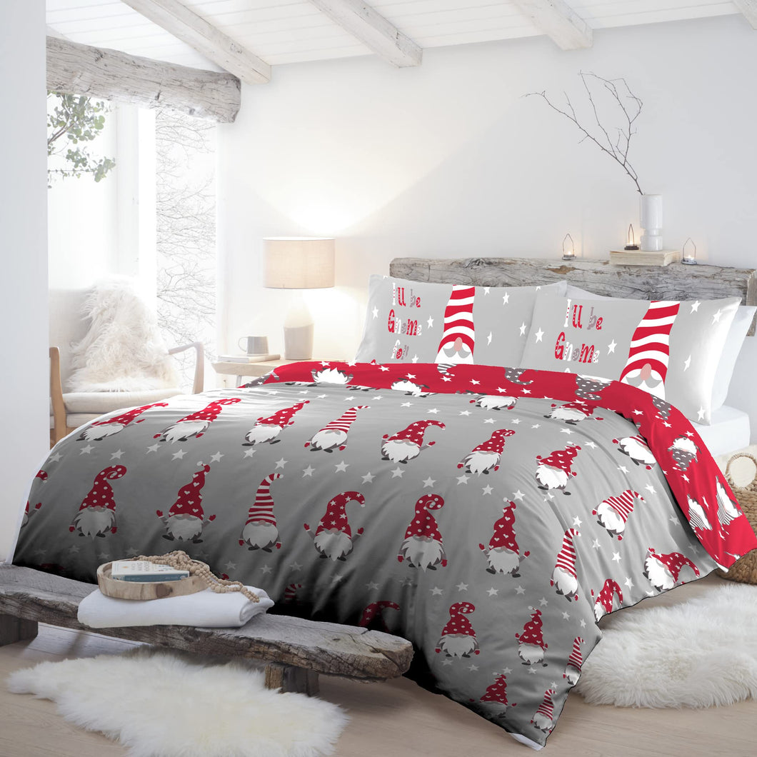 Fusion Christmas - Xmas Gonks - 100% Brushed Cotton Duvet Cover Set -2 pieces, Single Bed Size in Silver, GFCSV11PZU, Gnome Silver