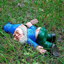 Load image into Gallery viewer, Funny Drunk Dwarf Statue Resin Garden Gnome Decoration for Outdoor Patio Yard Lawn Park Miniature Creative Ornament Elf Crafts Naughty Figurine Collection Farmhouse Decor Gift (Blue)
