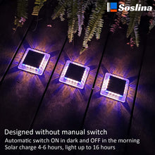 Load image into Gallery viewer, Soslina 4 Pack Solar Step Lights, IP68 Waterproof, Warm White &amp; Blue Mixed Colour, 30 Lumen, 16 Hrs Lighting, Easy Install, Outdoor Garden Pathway Deck Fence Patio
