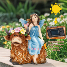 Load image into Gallery viewer, twinbling Solar Garden Fairy Decor for Outside Highland Cow with Flowers, Butterflies and 5 LED Lights, Outdoor Decorate Yard Gifts for Table Terrace Lawn Birthdays Grandma Mom
