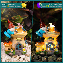 Load image into Gallery viewer, ZQQLITE Garden Gnome Statues Figurine Lights - Solar Powered Lighting Outdoor Decorations, Gnome Build Mushroom House, Yard Art Lawn Ornaments for Porch Patio Balcony - Gnome Gifts for Women Mom
