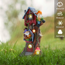 Load image into Gallery viewer, TERESA'S COLLECTIONS Garden Ornaments Outdoor, Lovely Solar Tree Fairy House with Garden Gonks, Waterproof Garden Fairy House Ornaments, Indoor Outdoor 28CM
