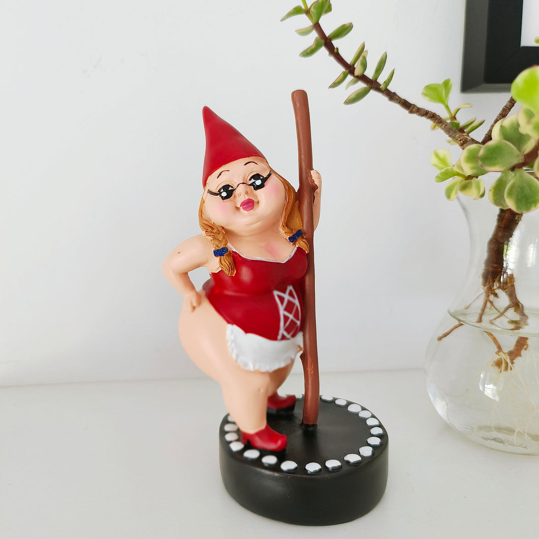 Myqiqi Pole Dancing Gnome Statue Funny Gnome Garden Ornament for Fairy Garden or Home Décor Two Size 12cm and 17cm (RED-L)