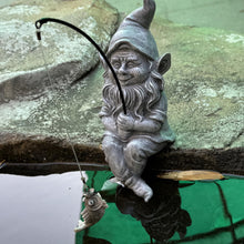 Load image into Gallery viewer, Garden Gnome Pond Statue Decoration, Fishing Gnome Garden Statue Outdoor Koi Pond or Waterfall Decor, 9.7&quot; Stone Gnome Fishing Poolside Statue with Glow in Dark Pebbles Included, Great Gifts for Mom
