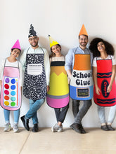 Load image into Gallery viewer, Yudlto 6 Set Crayon Costume Color Crayon Apron and Funny Gnome Cone Hats School Crayon Costume Adult Family for World Book Day Halloween Fancy Dress up
