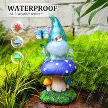 Load image into Gallery viewer, Starryfill Solar Garden Gnome Figurine in Blue Hat Plays with Butterfly on The Mushroom, 9.45inch(H) Resin Gnomes Decor with Solar Led Lights for Home Patio Lawn Backyard Christmas Decorations
