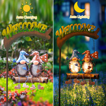 Load image into Gallery viewer, HONGLAND Solar Lights Outdoor Decor, Gnomes Swing Garden Decor, Funny Gifts for Women Mom, Gnomes Outdoor Decorations with Welcome Sign for Front Porch Patio
