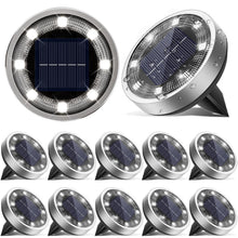 Load image into Gallery viewer, vighep Solar Lights Outdoor Garden, 12 Pack Super Bright Led Solar Ground Lights, IP65 Waterproof Disk Light, Flat Pathway Lighting for Garden Lawn Patio Deck Walkway Landscape-Cold White
