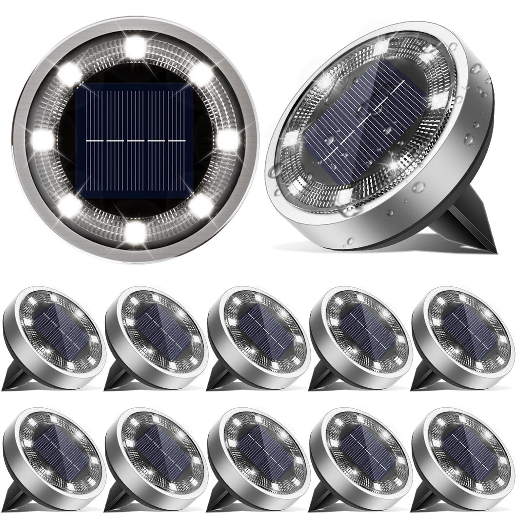 vighep Solar Lights Outdoor Garden, 12 Pack Super Bright Led Solar Ground Lights, IP65 Waterproof Disk Light, Flat Pathway Lighting for Garden Lawn Patio Deck Walkway Landscape-Cold White
