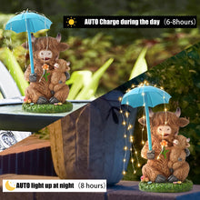 Load image into Gallery viewer, Joint Honglin Solar Garden Statues Resin Loving Highland Cow Umbrella Lights Outdoor Decor Gifts for Yard, Patio Decorations

