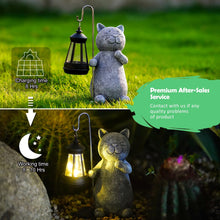 Load image into Gallery viewer, Solar Cat Statue Garden Ornament with Lantern - Weatherproof Outdoor Grey Figurine for Patio, Balcony, Fairy Gardens | 19.5cm Unique Gift for Women/Men/Mum (Birthday, Christmas)
