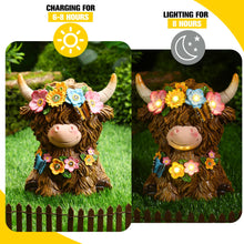 Load image into Gallery viewer, Colingmill Highland Cow Gnomes Resin, Garden Highland Cow Statue Solar Outdoor Decor with Flower Decoration for Patio, Yard, Gift for Mom, Cow Lovers(Classic)
