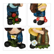 Load image into Gallery viewer, Relaxdays Set of 4 Garden Gnomes, Musicians with Instruments, Fost Resistant, Outdoor Figurine, Polyresin, Multicoloured, 15 cm

