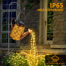 Load image into Gallery viewer, FLSEPAMB Watering Can Solar Lights Garden (2 Pack), IP65 Watering Can with Cascading Lights, Warm Watering Garden Light Decor with Bracket for Pathway, Yard, Patio, Backyard, Bronze, (HSD)
