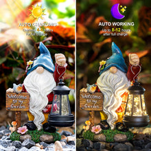 Load image into Gallery viewer, C&amp;Y&amp;G&amp;X Garden Gnome Statue,Outdoor Gnome Decor Solar Lantern Lights and Welcome Sign,Yard Art Decorations, Ideal Housewarming Gift
