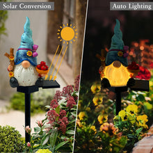 Load image into Gallery viewer, LAIAMER Solar Gnome Garden Lights, Outdoor Gnome Statue with Flowers &amp; Apple, Solar Powered Fairy Garden Lights Gnome Decorations for Home Outside Yard Lawn Patio Gnomes Gifts (Blue)
