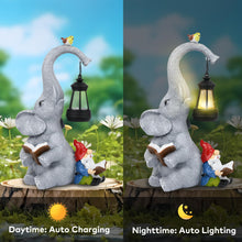 Load image into Gallery viewer, Solar Outdoor Garden Statues Lights, Elephant Figurines with Cute Gnome Garden Sculpture Decor, Luck Elephant Gifts for Woman Mother or Daughter, Unique Housewarming Gifts and Yard Decor
