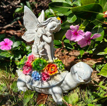 Load image into Gallery viewer, Solar Fairy Garden Statue - Angel Fairy on Turtle Figurine Outdoor Statue, Lovely Tortoise Garden Statue with 5 LED Lights Succulent Plants, Perfect Balcony Lawn Garden Decor Gift for Mom or Grandma
