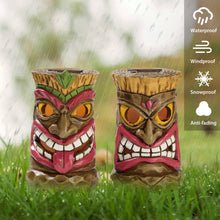 Load image into Gallery viewer, TERESA&#39;S COLLECTIONS Tiki Head Garden Decor with Solar Outdoor Light, Set of 2 Tropical Hawaiian Tiki Torch Resin Christmas Decorations Garden Sculptures &amp; Statues Yard Decor Thanksgiving Gifts 6&quot;
