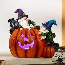 Load image into Gallery viewer, TERESA&#39;S COLLECTIONS Garden Ornaments Outdoor, Lovely Gonks Climbing Pumpkin with LED Lights, Waterproof Resin Gnomes Ornaments, Garden Decorations Gifts, Indoor Outdoor, 15.5CM
