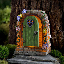 Load image into Gallery viewer, Jauhmui Fairy Garden Door - Glow in the Dark Miniature Tree Trunk, Retro &amp; Mystical Elf Door, Solar Lights Statues, Garden Trees Decoration
