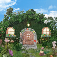 Load image into Gallery viewer, Exasinine 6 Pcs Fairy Door and Windows for Trees Glow in The Dark Fairy Doors Miniature Fairy Garden Accessories for Wall Tree Fairy Garden Outdoor Decor with Tree Stump, 2 Fairy Lanterns

