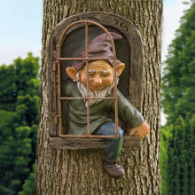 Load image into Gallery viewer, DHOBY GHAUT Elf Out of Door Tree Hugger 12-inch, Gnome Statue Tree Face Garden Decoration for Yard, Patio, Gnome Outdoor Clearance Large Ornaments, Garden Peeker Yard Art
