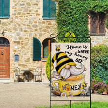 Load image into Gallery viewer, Artofy Home is Where My Honey Bee Gnome Spring Decorative House Flag, Garden Yard Buffalo Plaid Honeycomb Daisy Flower Outside Decor, Summer Stripe Hive Outdoor Large Decoration Double Sided 28 x 40
