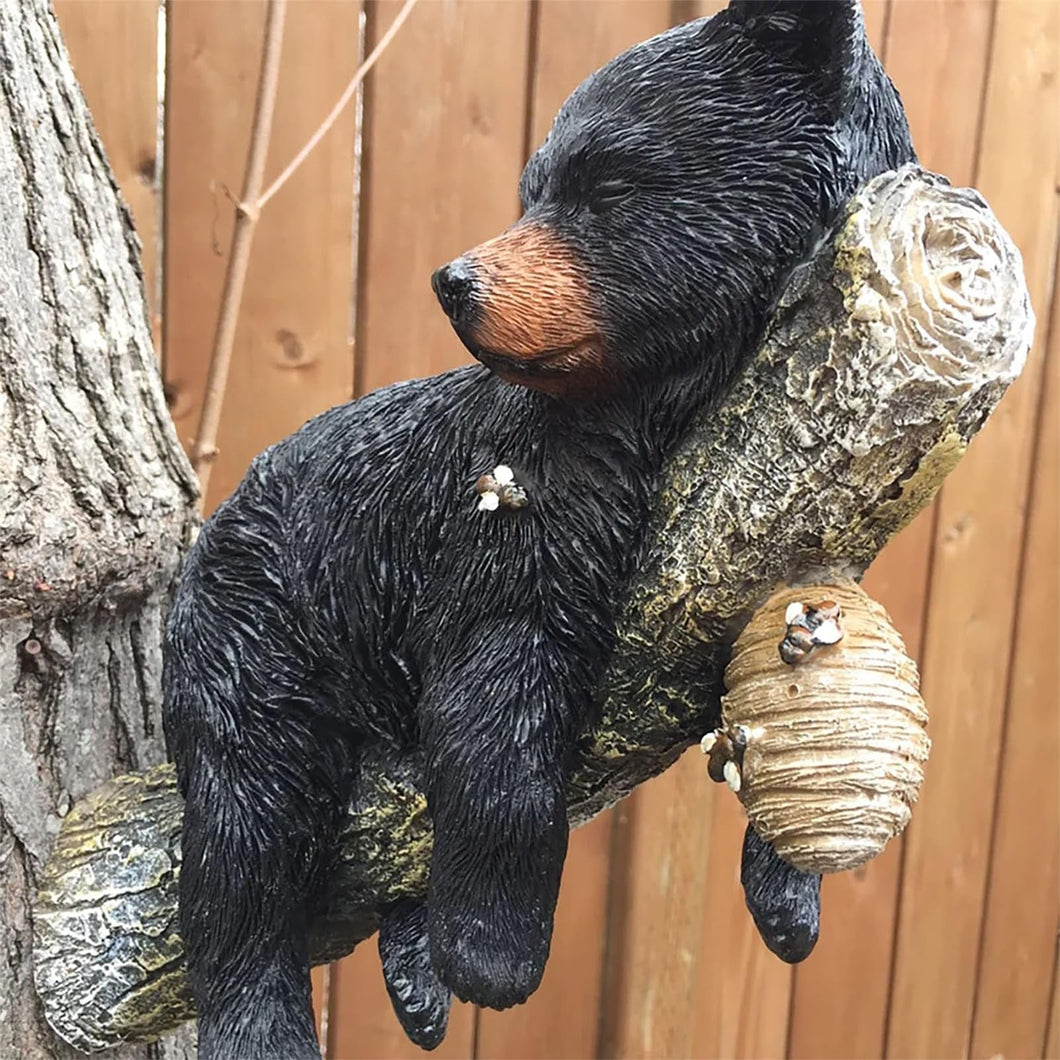 Black Bear Cub Statue Napping Hanging Out in a Tree,Tree Faces Figurine Decor Outdoor,Garden Peeker Tree Hugger Outdoor Sculpture,Garden Decor Tree Hugger Faces for Trees Bear Cub Resin
