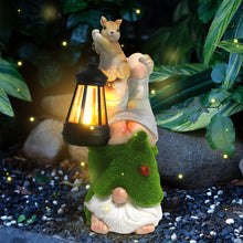 Load image into Gallery viewer, Garden Gnome with Squirrel Outdoor Statue,Flocked Gnome Statue Holding Lantern with Solar Lights,Outdoor Gnomes Decorations for Yard Patio Lawn Porch,Gifts for Mom
