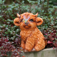 Load image into Gallery viewer, Highland Cow Solar Powered Outdoor Garden Statue, Resin Highland Cow Statue with Solar Light Lantern, Decorative Lawn, Yard Outdoor Highland Cow Decor. Unique home decorations, gifts for women

