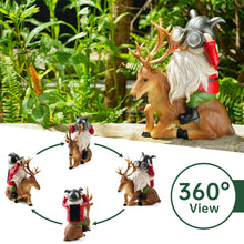 Load image into Gallery viewer, VChymm Garden Gnome Statues Resin Gnome Sitting On Deer Statues Solar Lights Outdoor Telescope Gnome Gifts for Yard, Patio Decor Gift (Deer Gnome)
