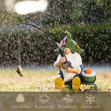 Load image into Gallery viewer, TERESA&#39;S COLLECTIONS Garden Ornaments Outdoor, Lovely Fishing Gnomes with Flowers and Solar Lights, Family Gnomes Series, Waterproof Resin Ornaments, Garden Decorations Gifts Indoor Outdoor 18.4CM
