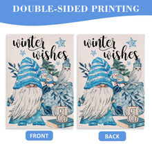 Load image into Gallery viewer, Covido Home Decorative Winter Wishes Gnome House Flag, Garden Yard Owl Snowman Coffee Book Stars Pine Trees Outside Blue Decoration, Christmas Holiday Outdoor Large Burlap Decor Double Sided 28 x 40
