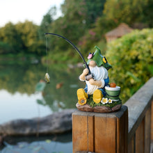 Load image into Gallery viewer, TERESA&#39;S COLLECTIONS Garden Ornaments Outdoor, Lovely Fishing Gnomes with Flowers and Solar Lights, Family Gnomes Series, Waterproof Resin Ornaments, Garden Decorations Gifts Indoor Outdoor 18.4CM
