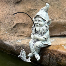 Load image into Gallery viewer, GARDEN WHISPER Gnome Statue Outdoor Garden Pond Koi Decoration, Fishing Gnome Sculpture Garden Koi Pond or Waterfall Decor, 9.7&quot; Dwarf Fishing Poolside Statue, Great Gifts for Mom (Cartoon Style)
