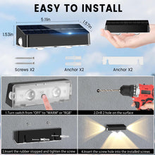 Load image into Gallery viewer, Solar Fence Lights Outdoor - 3-Side Fence Light Solars Powered for Outside IP65 Waterproof Fence Solar Lights Outdoor for Outside Garden Backyard Patio Deck Fence Stair Step Railing Pathway(4Pack)
