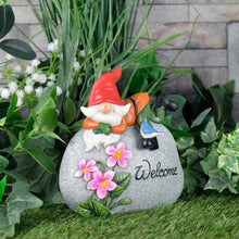 Load image into Gallery viewer, Garden Gnome Welcome Pebble Ornament Novelty Resin Decoration Outdoor - Red Hat
