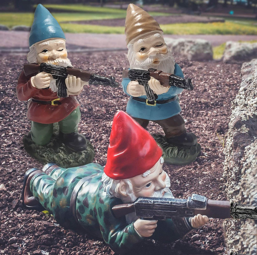 3PCS Garden Gnomes with Gun, Gnome Soldiers Military Army Garden Gnome, Tactical Statue for Indoor Outdoor, Patio, Yard, Lawn Ornaments, Home Décor