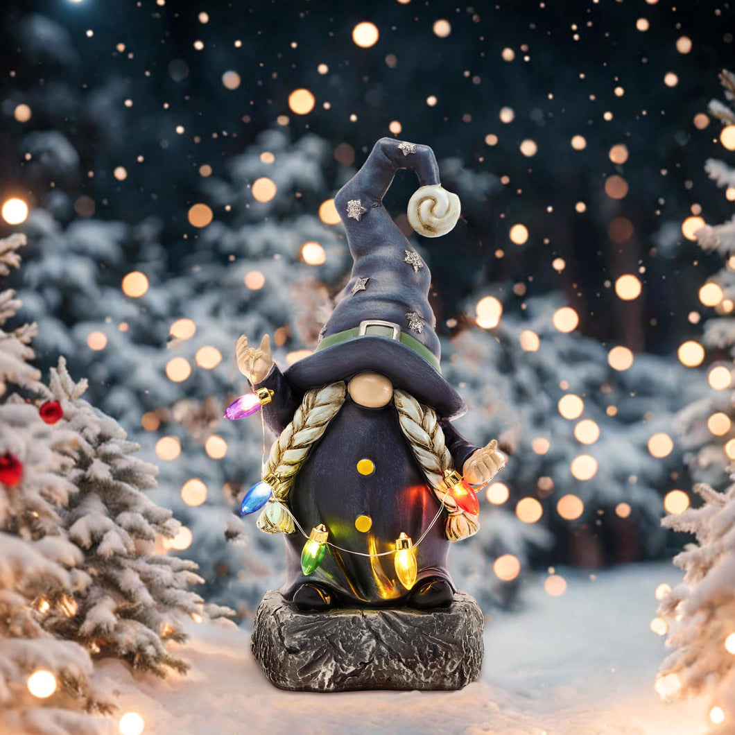 TERESA'S COLLECTIONS Garden Gnomes Halloween Decor Outdoor, Blue Hat Witch Lady Gnome Holding Colorful LED Light for Garden Statues, Halloween Decorations for Patio Yard Housewarming Gifts, 8.86
