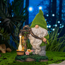 Load image into Gallery viewer, TERESA&#39;S COLLECTIONS Garden Ornaments Outdoor, Lovely Green Clothes Gonk Pumping Water with Solar-Powered Lights, Waterproof Resin Gnomes Ornaments, Garden Decorations Gifts, Indoor Outdoor 22.5CM
