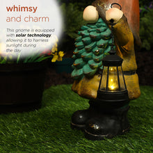 Load image into Gallery viewer, Alpine Corporation MCC856SLR Solar Vintage Gnome Holding Lamp Garden Ornament Statuary wOrange Hat, Multi-Color
