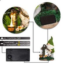 Load image into Gallery viewer, TERESA&#39;S COLLECTIONS Garden Ornaments Outdoor, Lovely Green Clothes Gonk Pumping Water with Solar-Powered Lights, Waterproof Resin Gnomes Ornaments, Garden Decorations Gifts, Indoor Outdoor 22.5CM
